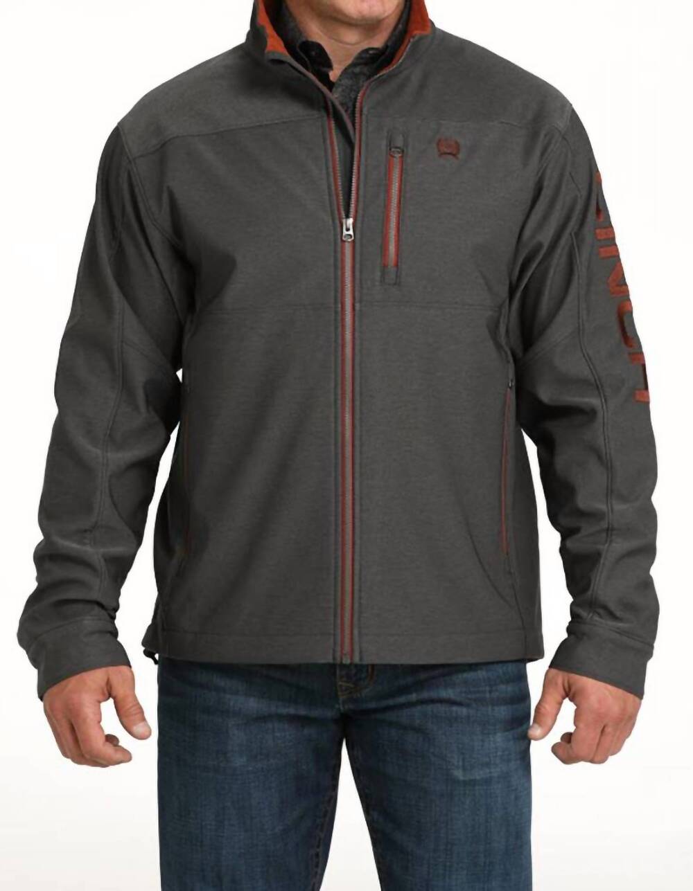 NEW CINCH men's color pop logo bonded softshell jacket in charcoal